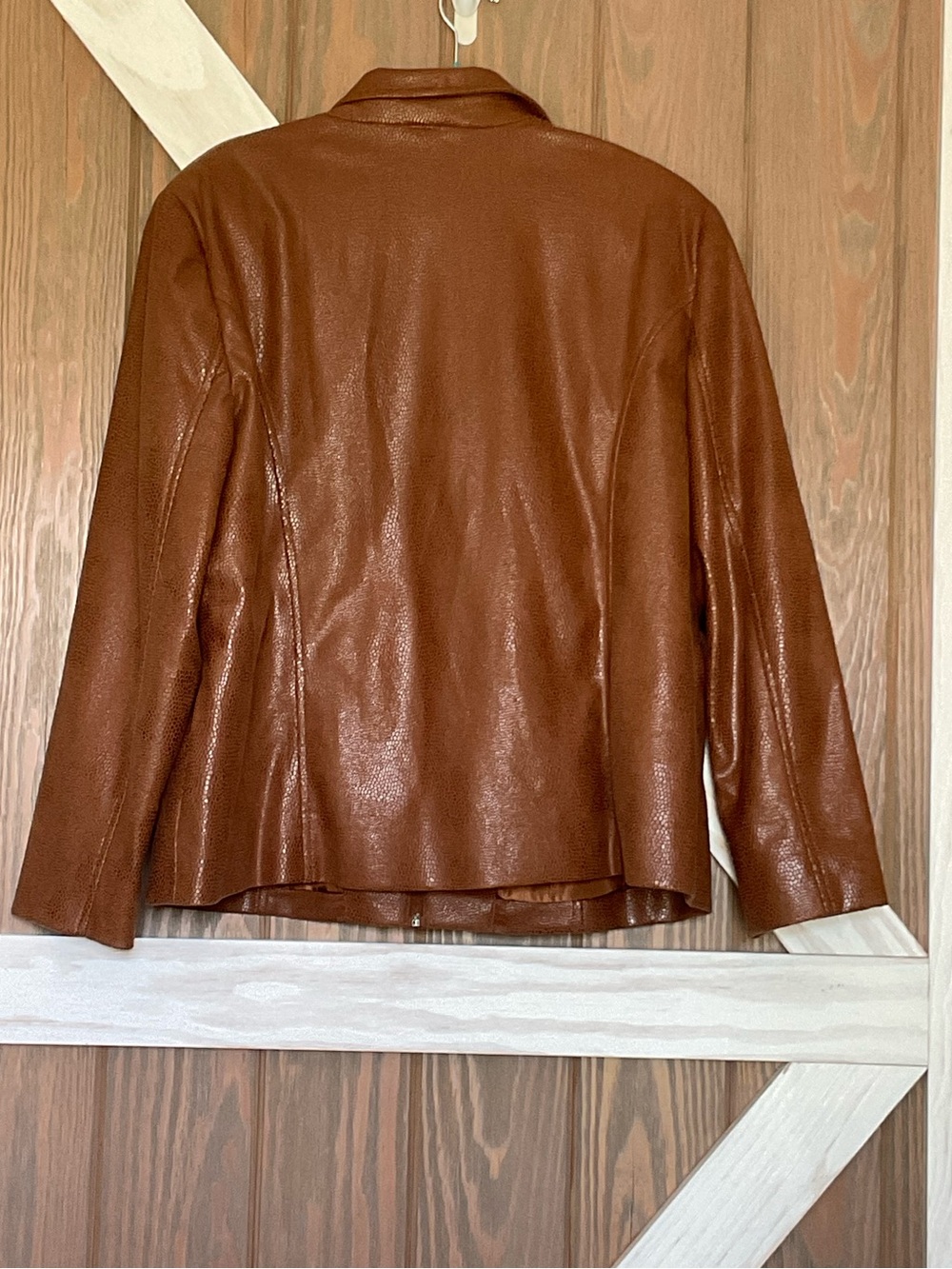 Kim Rogers Brown Faux Leather Jacket Zip Front Jacket Women’s Size 16, P2P 24” - Picture 7 of 7